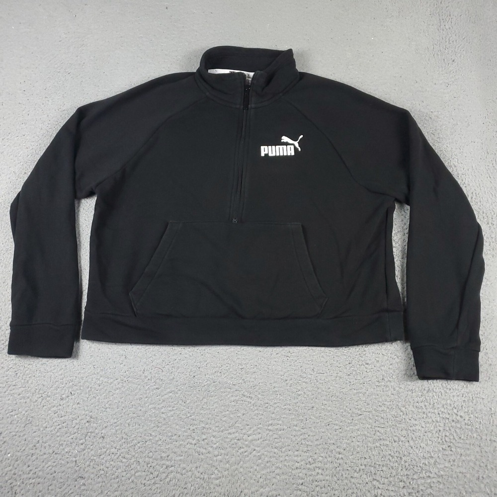 Puma Sweater Womens Large Black Crop Top 1/2 Zip Up Pullover Sweatshirt